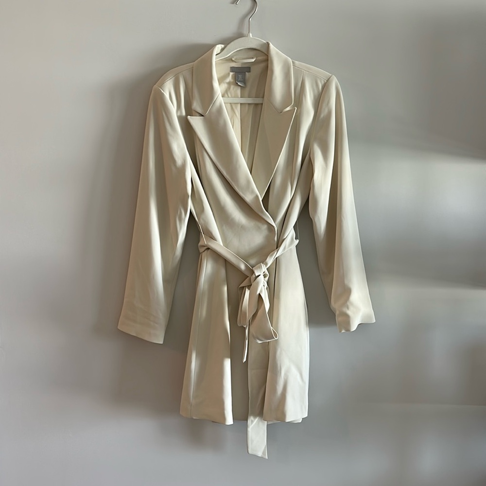 Cream Wrap Blazer Dress with Tie Belt